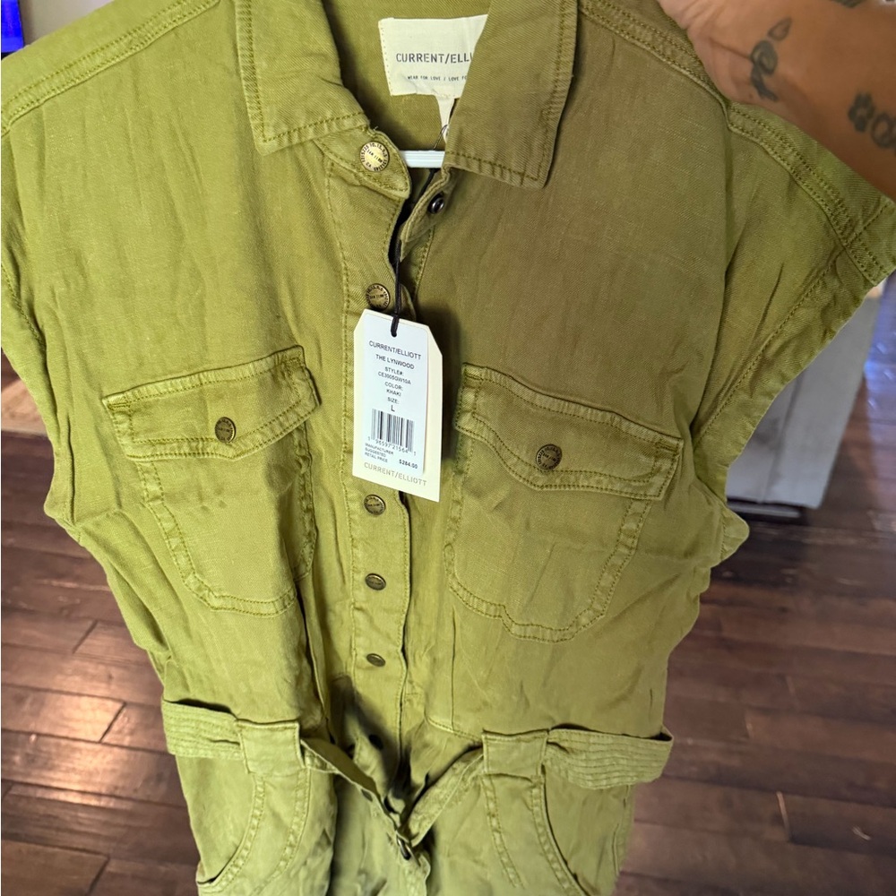 Current/Elliott olive green utility jumpsuit with tie waist